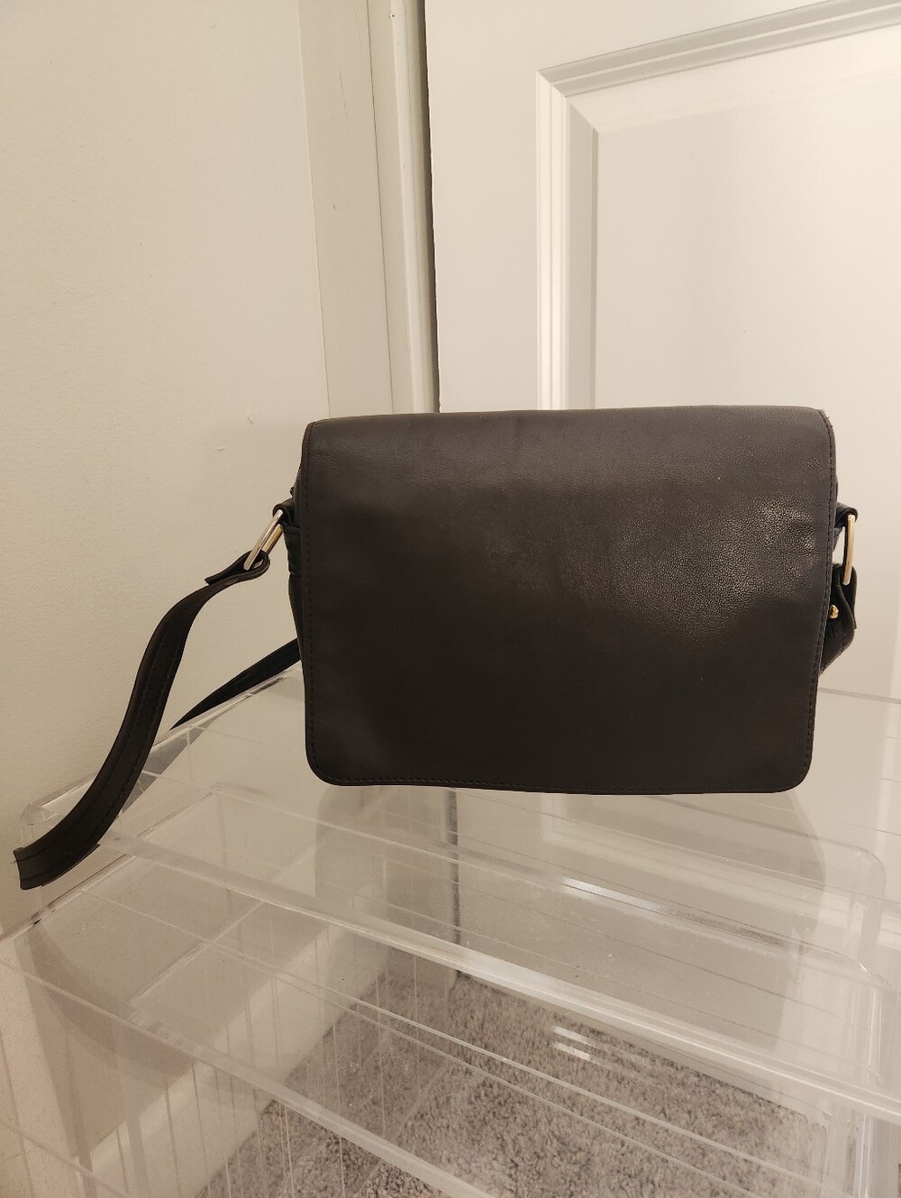 Vintage Horchow Collection black leather shoulder bag, Made in France.